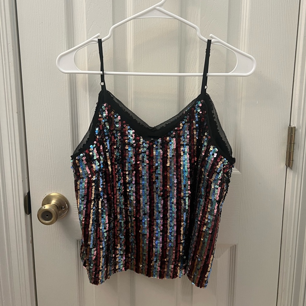 Skies are Blue multicolor sequin and mesh boutique tank top